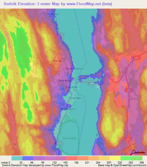 Svelvik,Norway Elevation Map