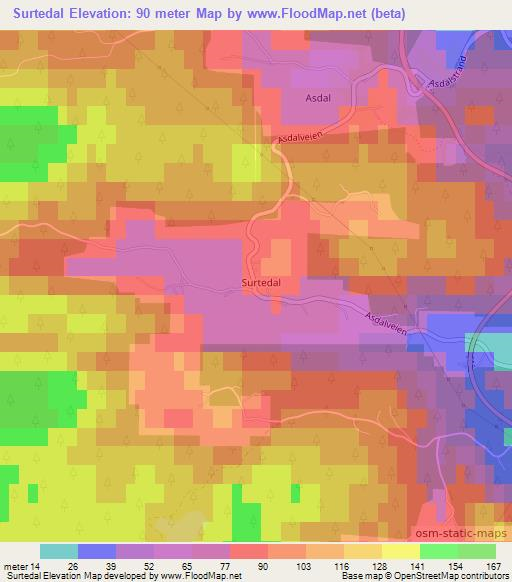 Surtedal,Norway Elevation Map