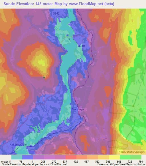 Sunde,Norway Elevation Map