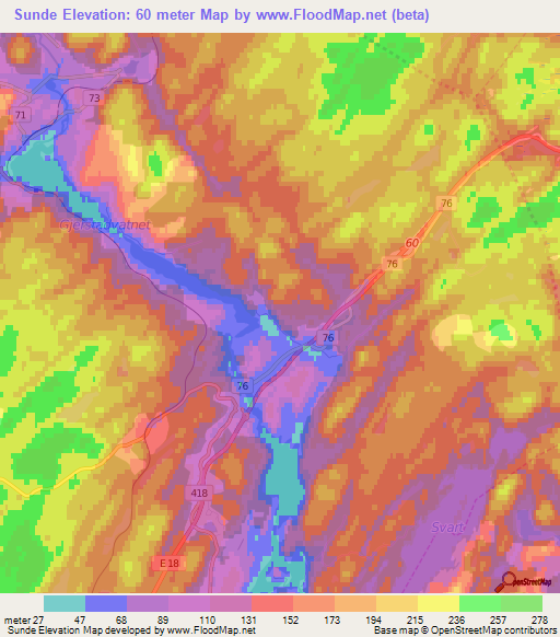 Sunde,Norway Elevation Map
