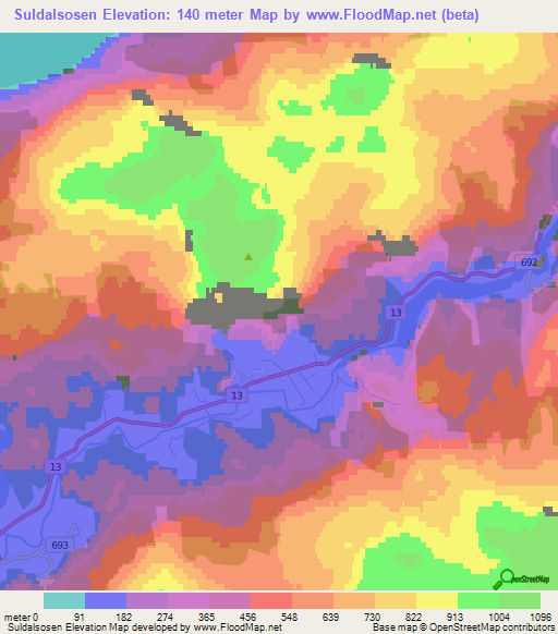 Suldalsosen,Norway Elevation Map
