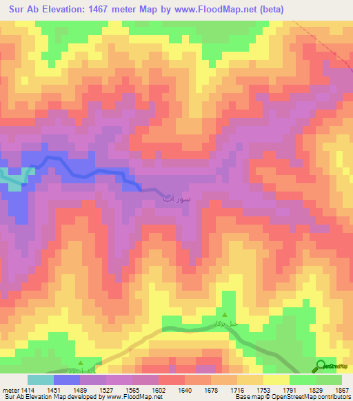Sur Ab,Iran Elevation Map