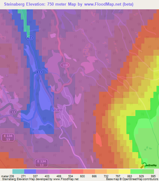 Steinaberg,Norway Elevation Map