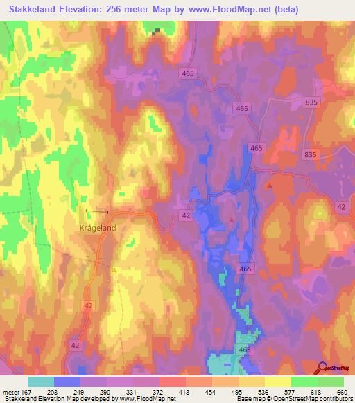 Stakkeland,Norway Elevation Map