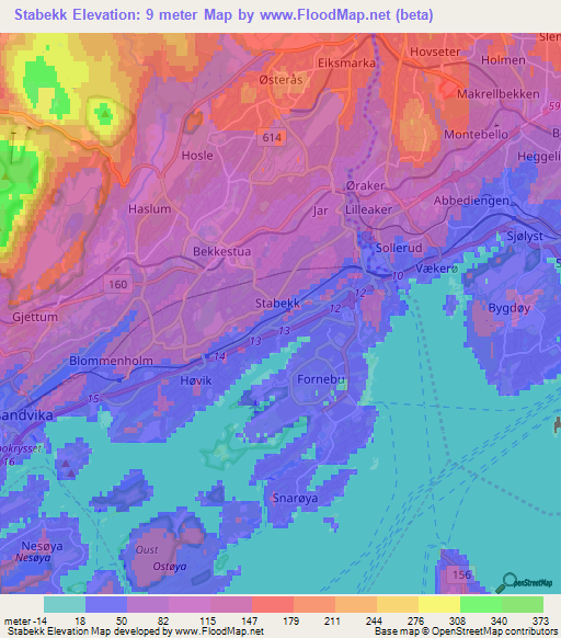 Stabekk,Norway Elevation Map