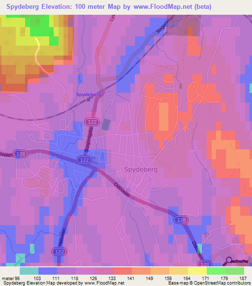 Spydeberg,Norway Elevation Map