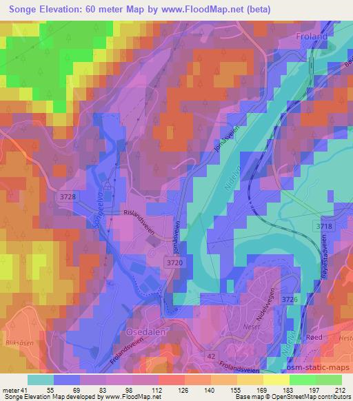 Songe,Norway Elevation Map