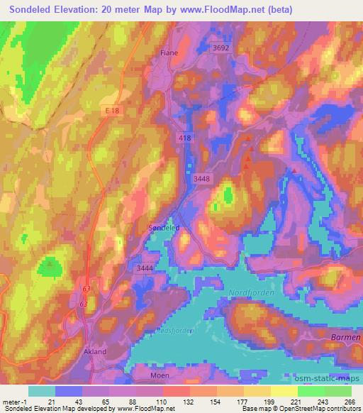 Sondeled,Norway Elevation Map