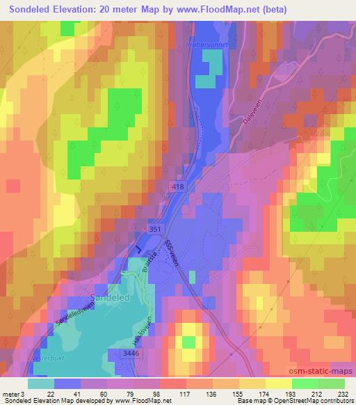 Sondeled,Norway Elevation Map
