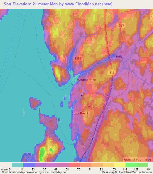 Son,Norway Elevation Map