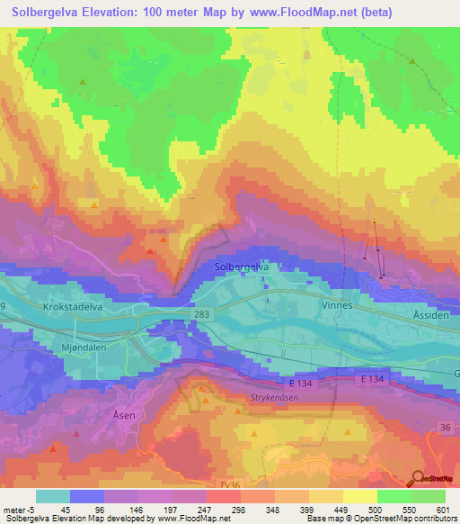 Solbergelva,Norway Elevation Map