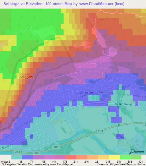Solbergelva,Norway Elevation Map