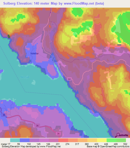 Solberg,Norway Elevation Map