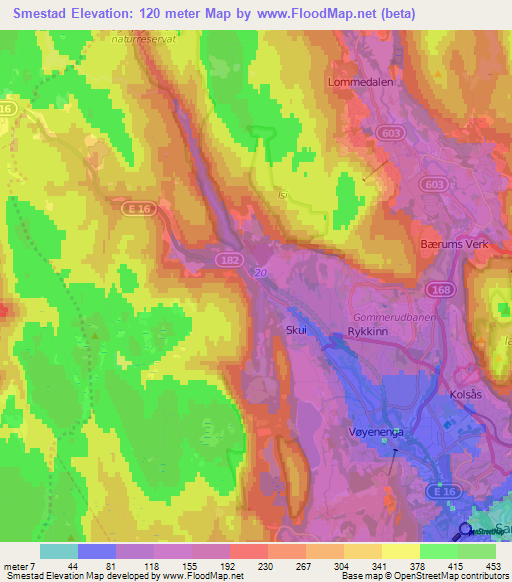 Smestad,Norway Elevation Map