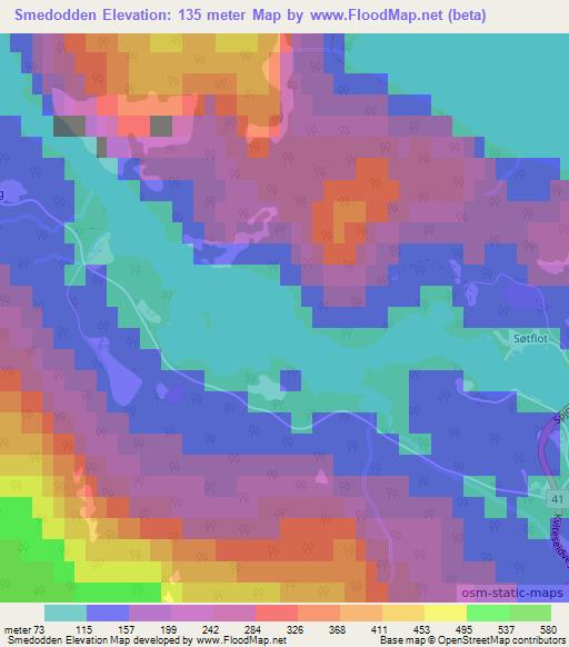 Smedodden,Norway Elevation Map