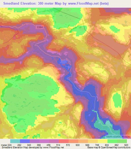 Smedland,Norway Elevation Map