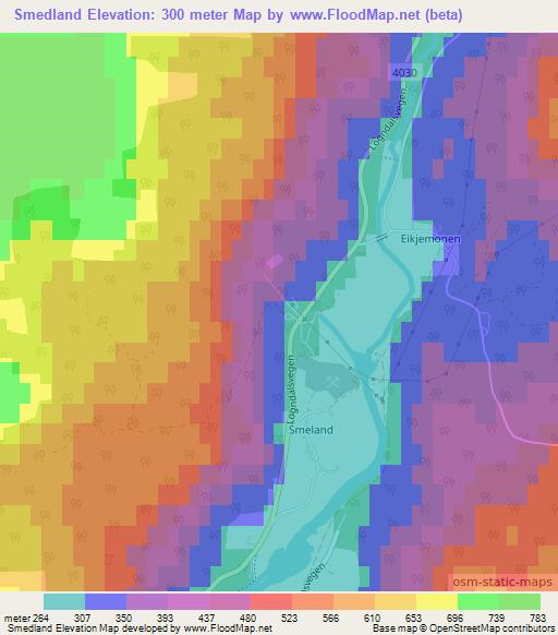 Smedland,Norway Elevation Map