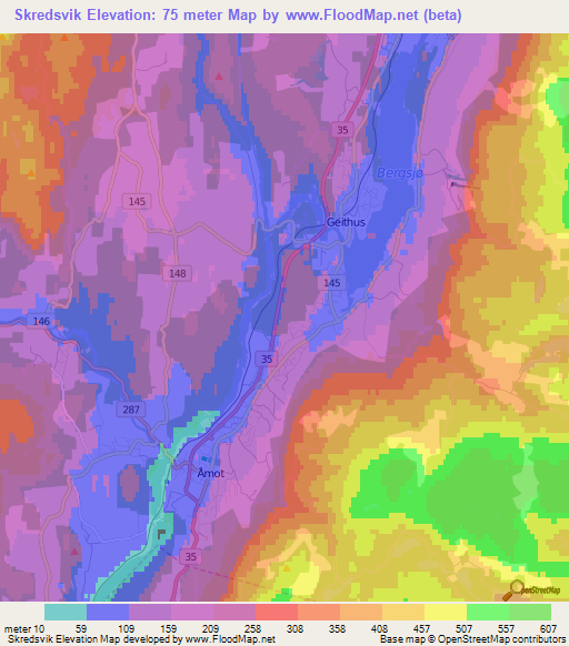 Skredsvik,Norway Elevation Map