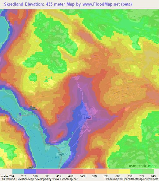 Skredland,Norway Elevation Map