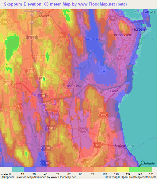Skoppum,Norway Elevation Map