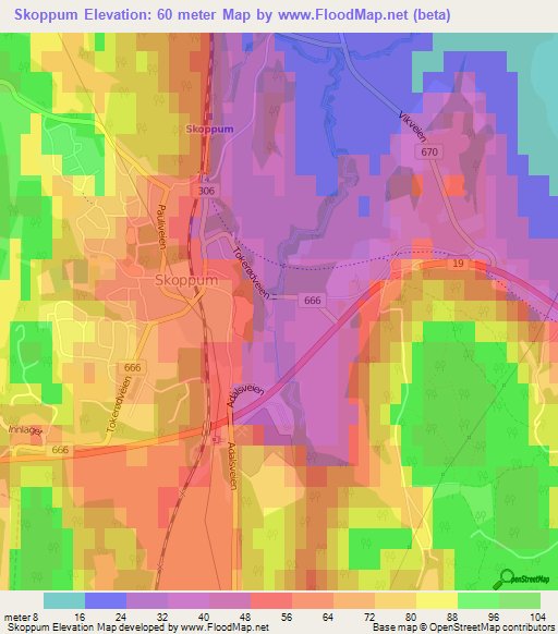 Skoppum,Norway Elevation Map