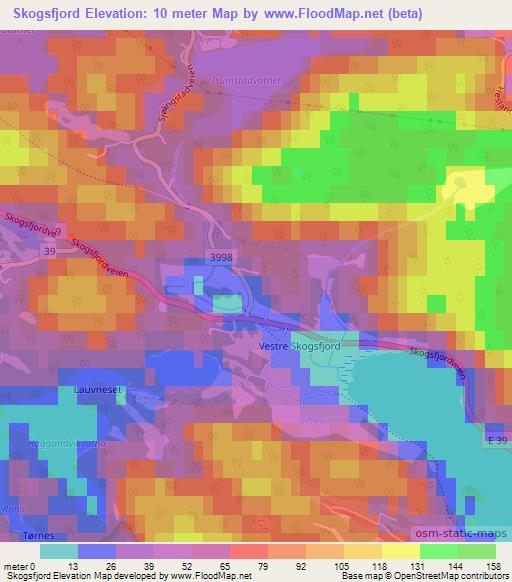 Skogsfjord,Norway Elevation Map