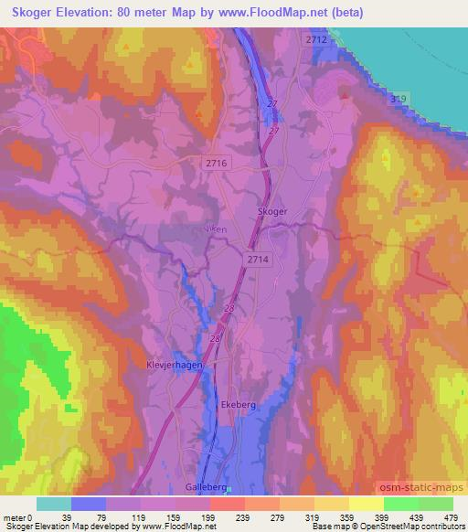Skoger,Norway Elevation Map