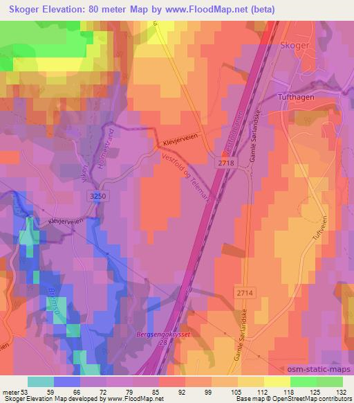 Skoger,Norway Elevation Map