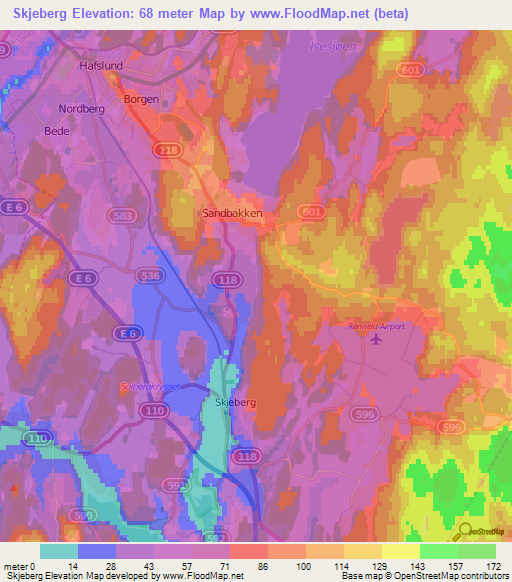 Skjeberg,Norway Elevation Map