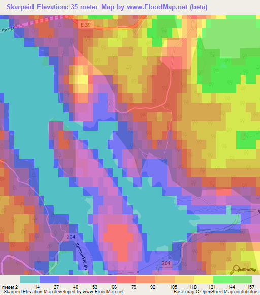 Skarpeid,Norway Elevation Map