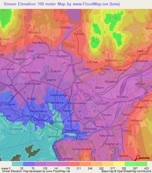 Sinsen,Norway Elevation Map