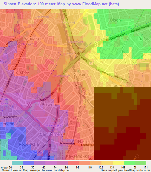 Sinsen,Norway Elevation Map