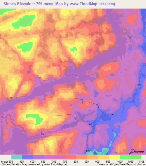 Sinnes,Norway Elevation Map