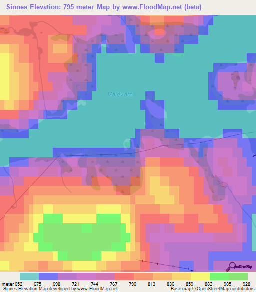 Sinnes,Norway Elevation Map