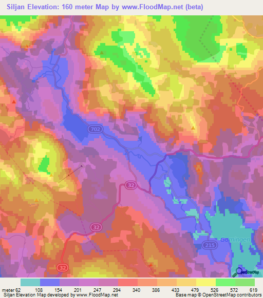Siljan,Norway Elevation Map
