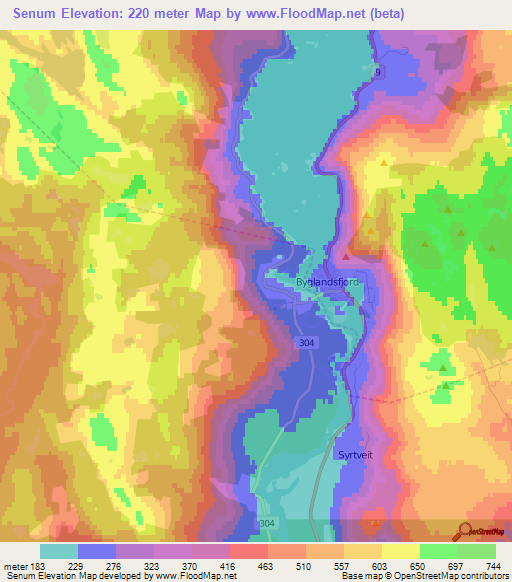 Senum,Norway Elevation Map