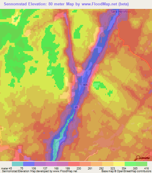 Sennomstad,Norway Elevation Map