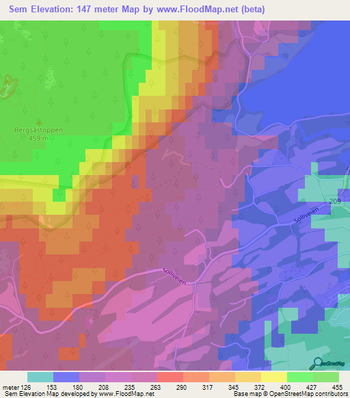 Sem,Norway Elevation Map