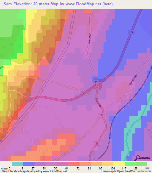 Sem,Norway Elevation Map