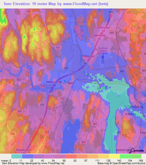 Sem,Norway Elevation Map