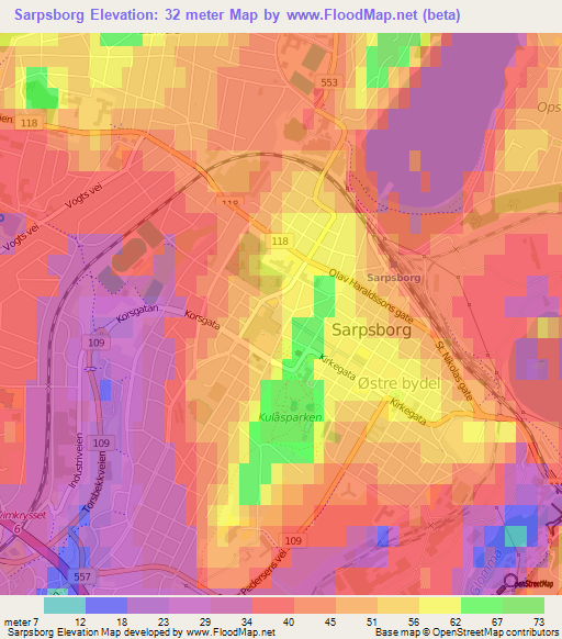 Sarpsborg,Norway Elevation Map