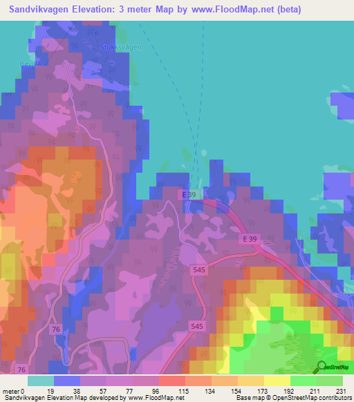 Sandvikvagen,Norway Elevation Map