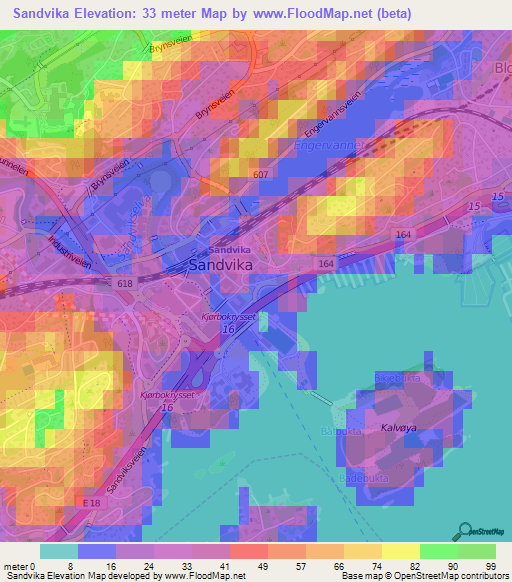 Sandvika,Norway Elevation Map