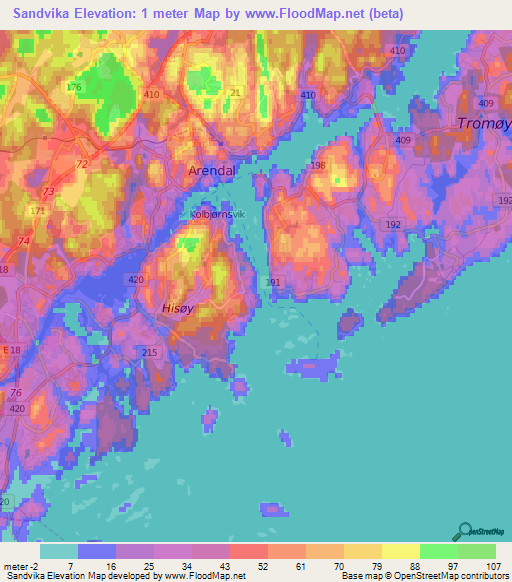 Sandvika,Norway Elevation Map