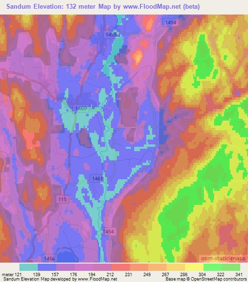 Sandum,Norway Elevation Map