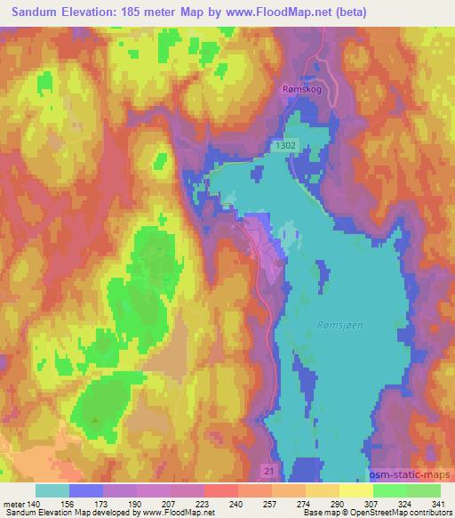Sandum,Norway Elevation Map
