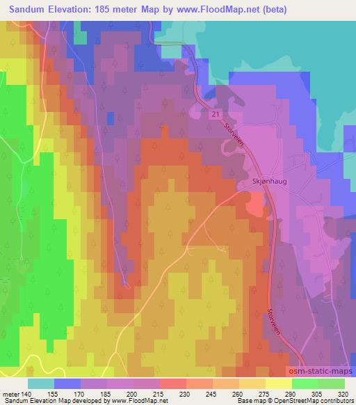 Sandum,Norway Elevation Map
