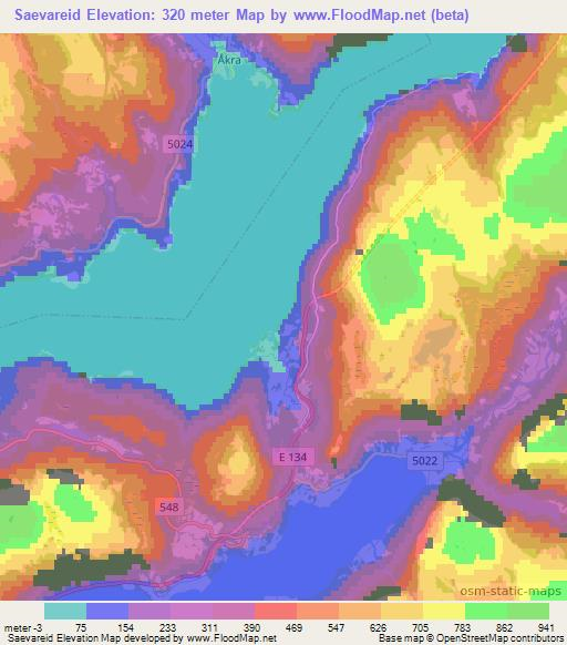Saevareid,Norway Elevation Map