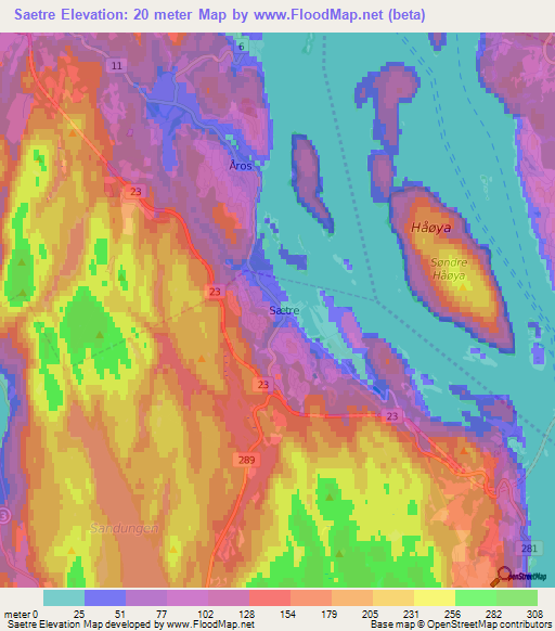 Saetre,Norway Elevation Map
