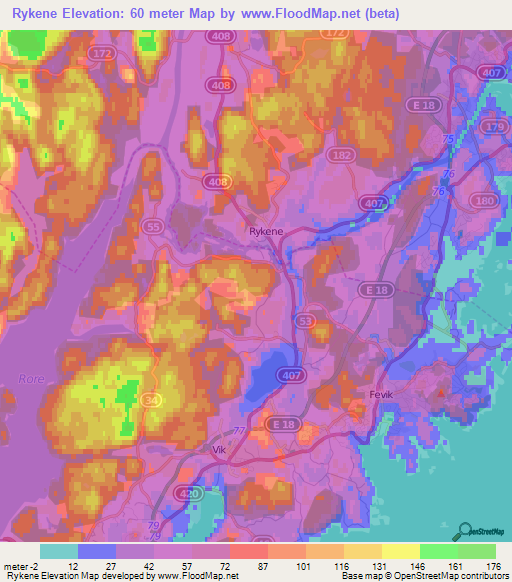 Rykene,Norway Elevation Map